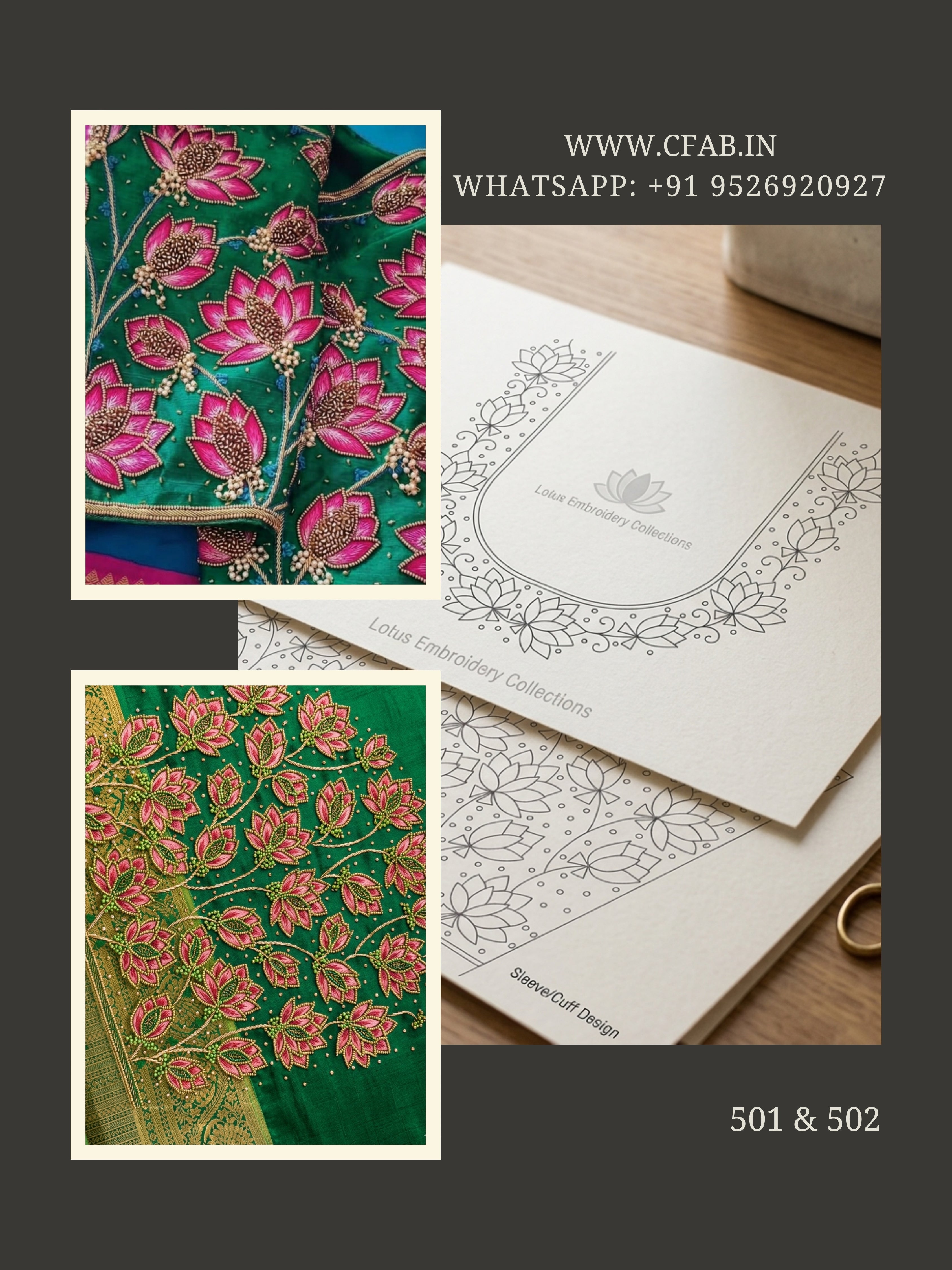 Bridal Lotus design Aari work Blouse  Design No.501 and 502