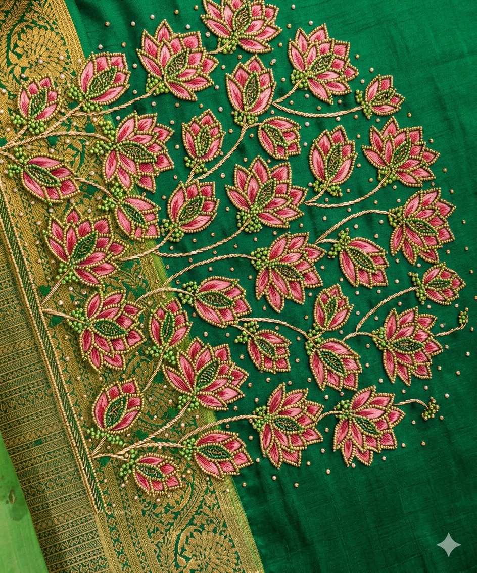 Bridal Lotus design Aari work Blouse  Design No.501 and 502