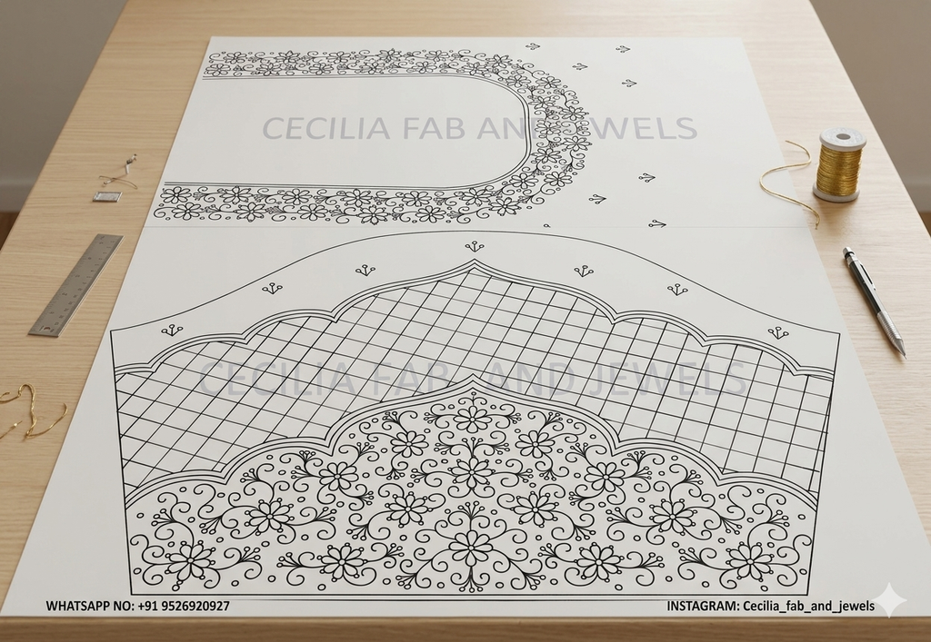 Maggam work Tracing Paper Designs Back Neck Border and Sleeve Design (Design No:789 & 790))