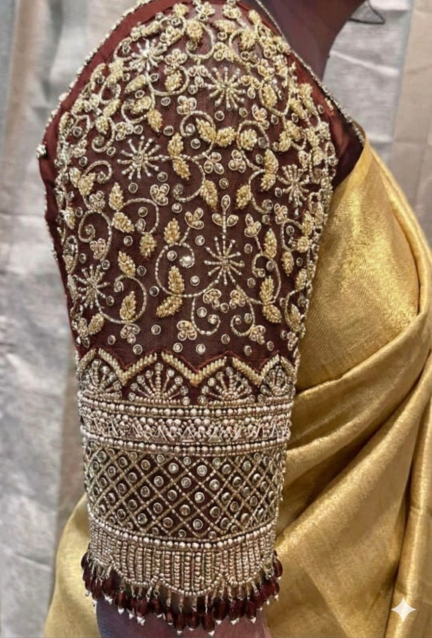 Bridal design Aari Work ,ready to trace .Front, Back Neck  and Sleeve Design (Design No:765 & 766)
