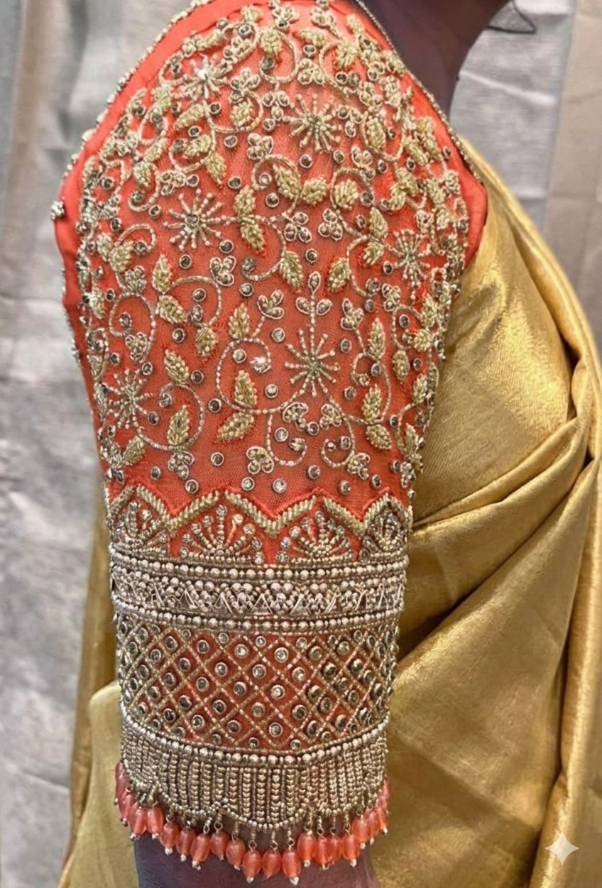 Bridal design Aari Work ,ready to trace .Front, Back Neck  and Sleeve Design (Design No:765 & 766)