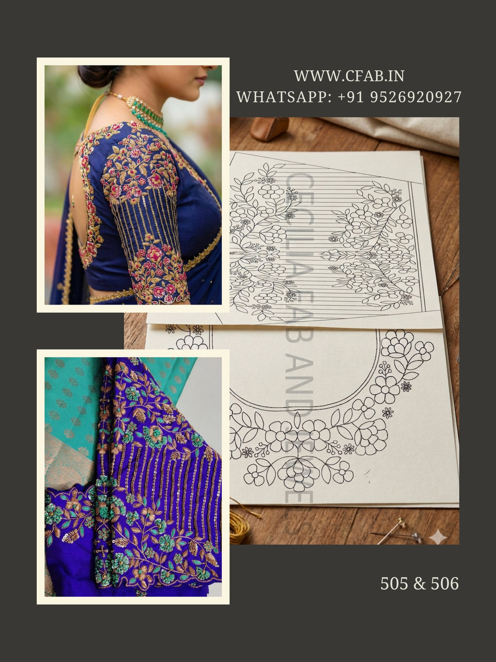 Bridal Aari Work Khaka Tracing Paper Designs Back Neck and Sleeve (Design No:243 & 244)