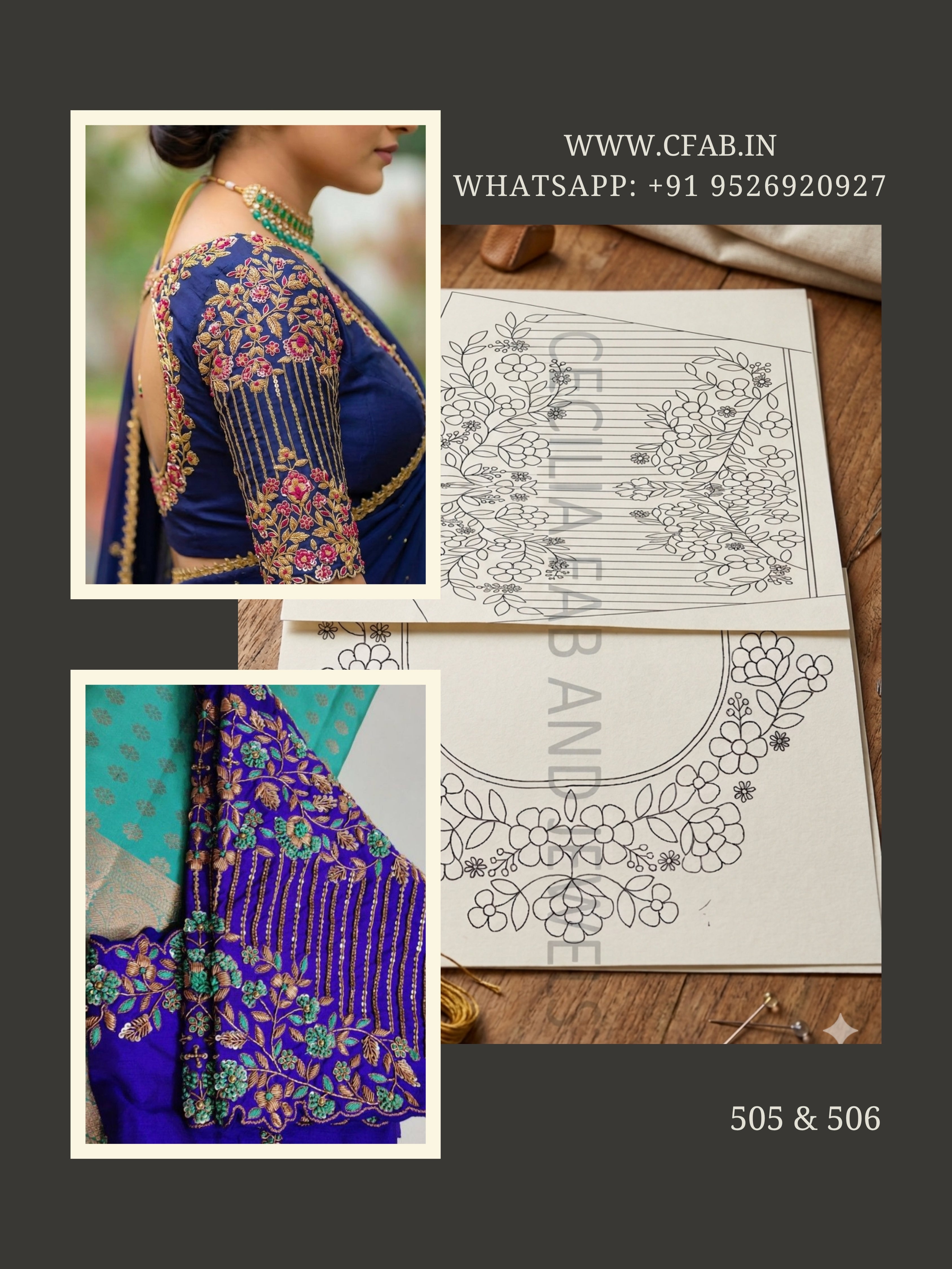 Bridal Aari Work Khaka Tracing Paper Designs Back Neck and Sleeve (Design No:243 & 244)