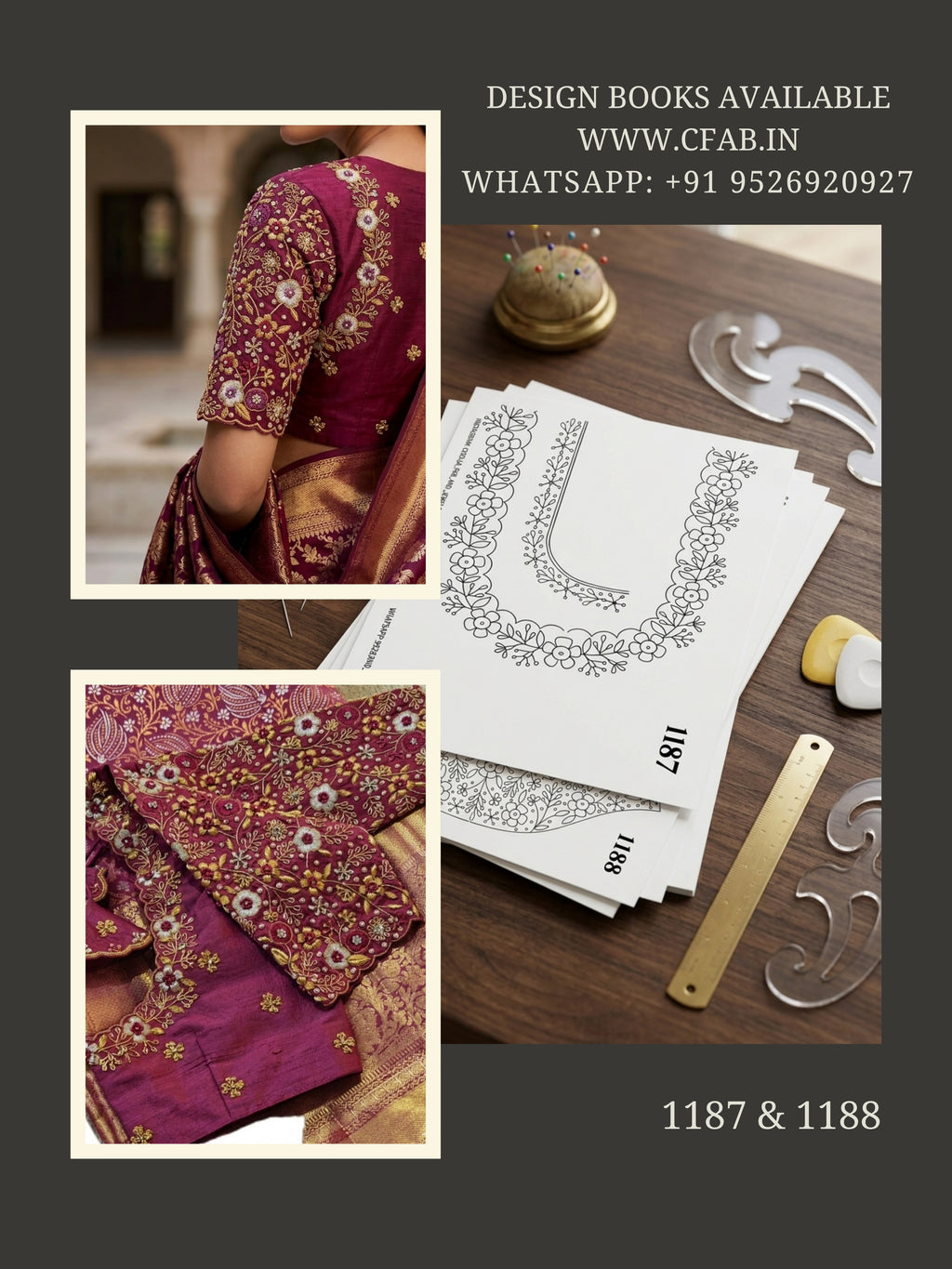Aari work stencils ,ready to trace .Front, Back Neck  and Sleeve Design (Design No:1187 & 1188)