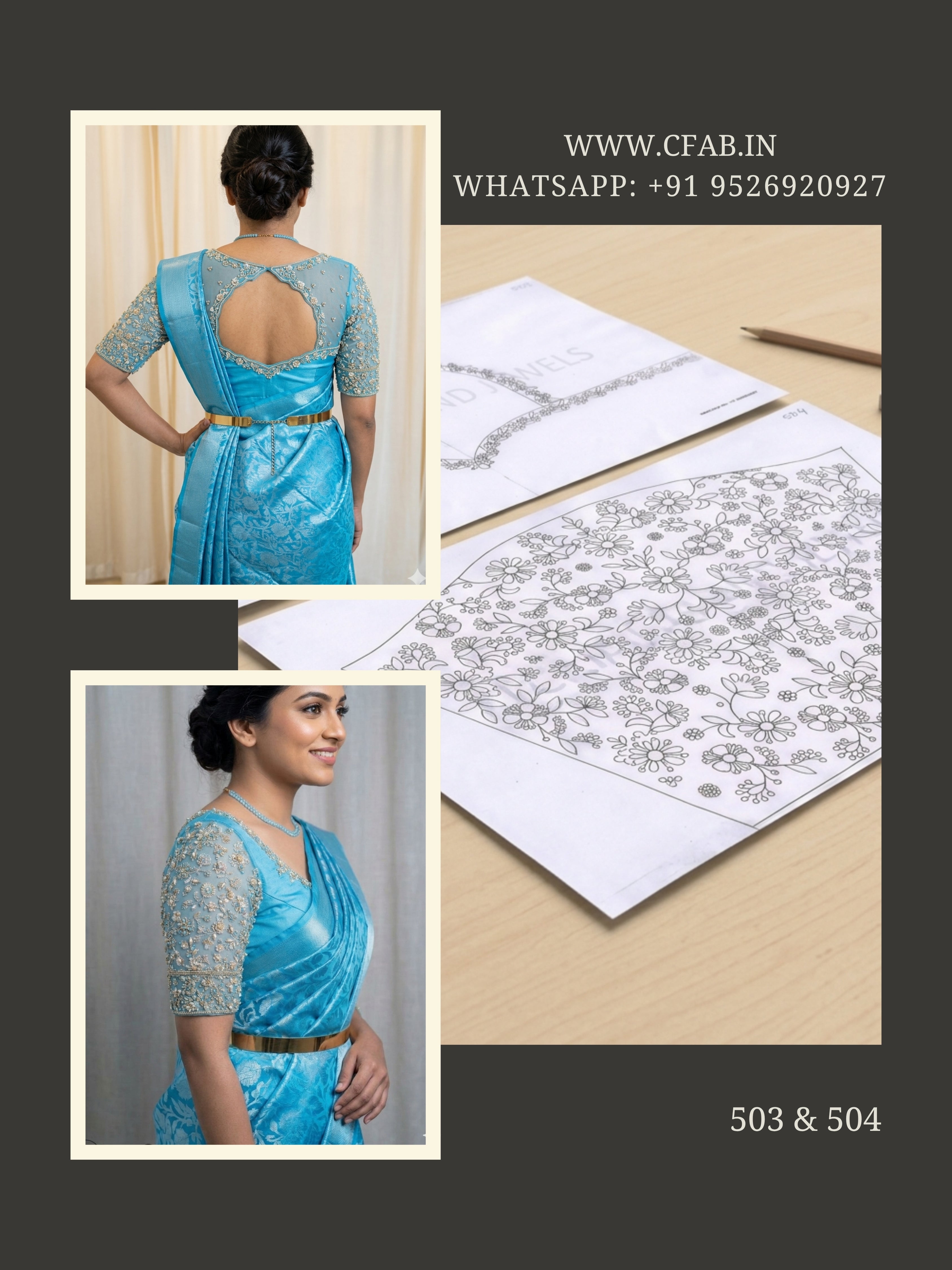 Beads and zardosi Aari Design Papers Back Neck and Sleeve (no. 503 & 504)