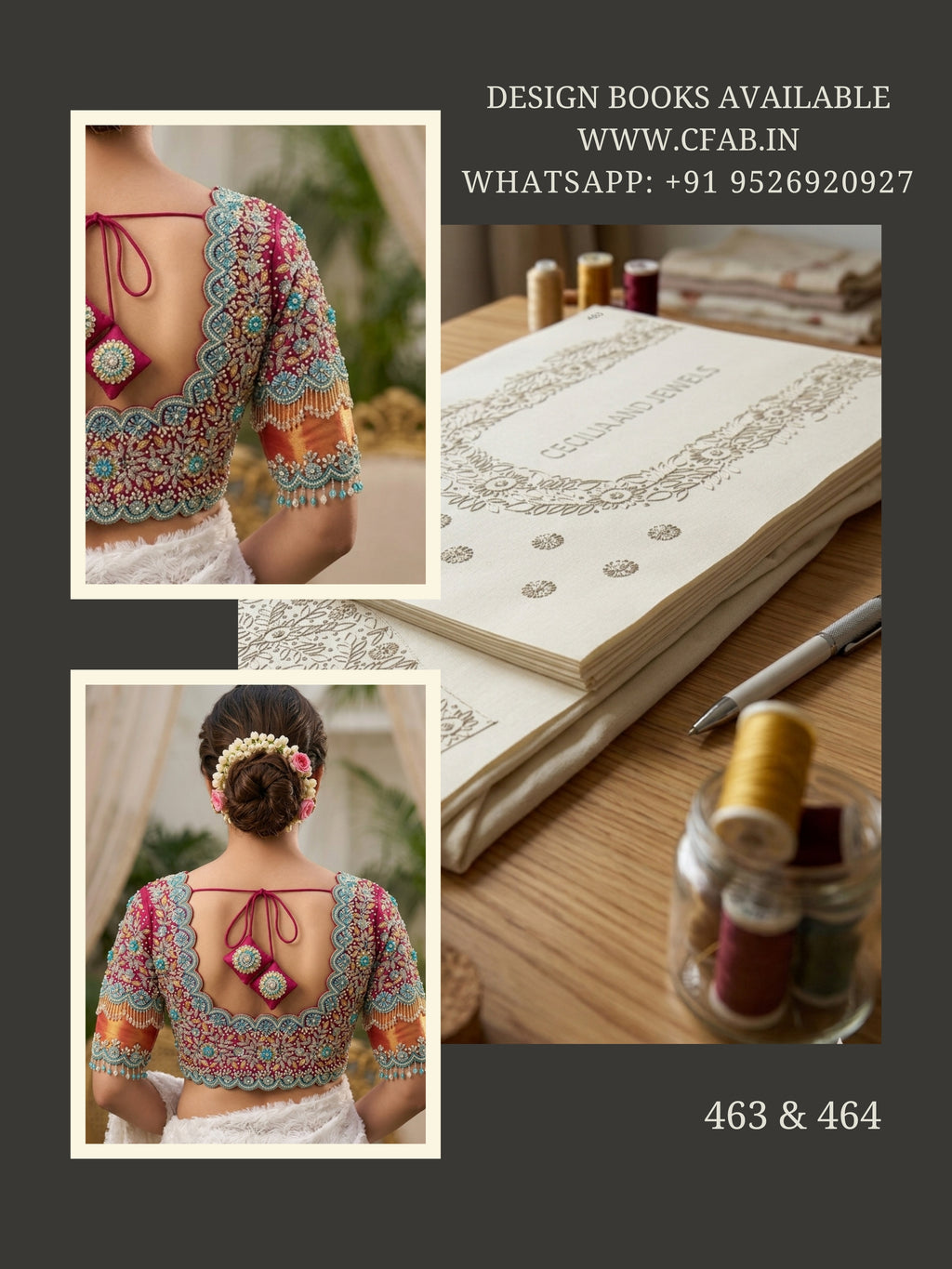 Floral Aari Work Tracing Paper Designs Back Neck Border and Sleeve Design (Design No:463 & 464)